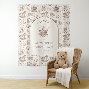 Vintage Baby Carriage Brown Baby Shower Backdrop Tapestry