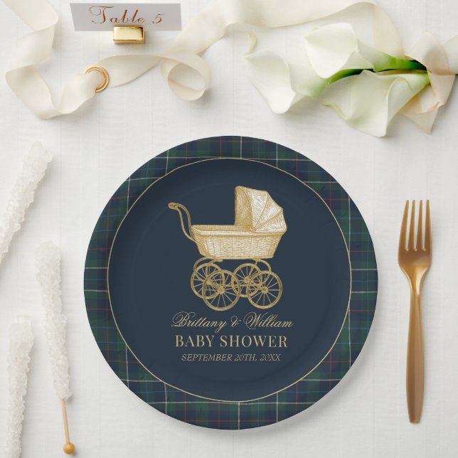 Vintage Baby Carriage Classic Baby Shower  Paper Plate (Wedding)