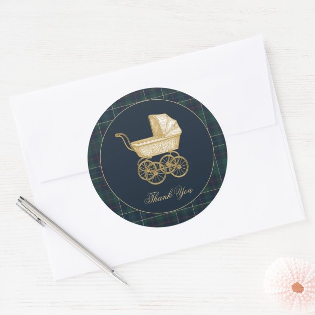 Vintage Baby Carriage Classic Baby Shower  Round Sticker (Envelope)