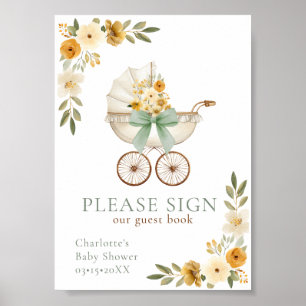 Vintage Baby Carriage Guest Book Sign Sage Green