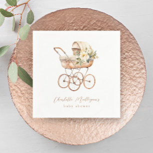Vintage Baby Carriage Neutral Baby Shower Napkin