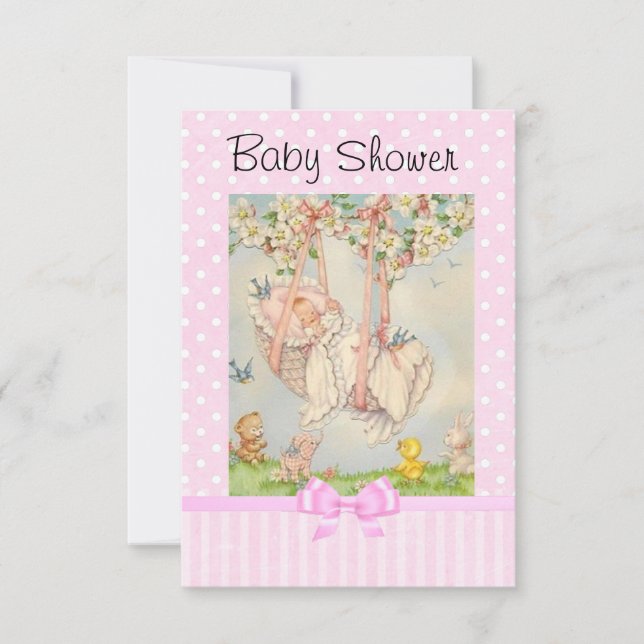 Vintage Baby Carriage Pink and White Invitation (Front)