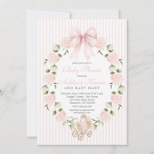 Vintage Baby Carriage pink bow Girl Baby Shower  Invitation