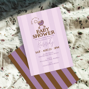 Vintage Baby Carriage Purple Striped Baby Shower Invitation