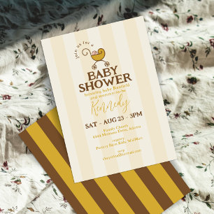 Vintage Baby Carriage Sienna Striped Baby Shower Invitation