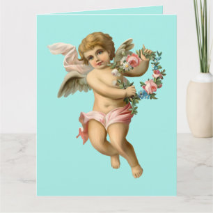 Vintage Baby Cherub with Flowers Card