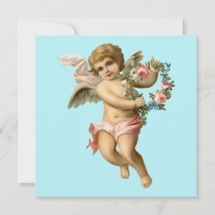 Vintage Baby Cherub with Flowers Card