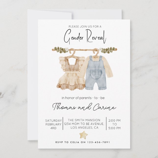 Vintage Baby Clothes Gender Reveal  Invitation (Front)