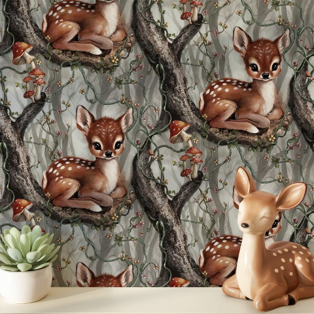 Vintage Baby Deer with Mushrooms Nursery Wallpaper (Creator Uploaded)