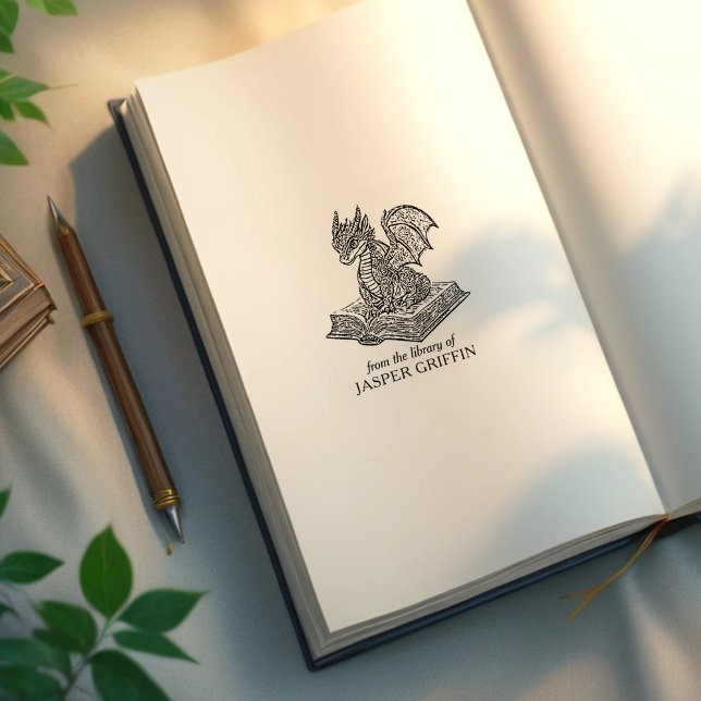 Vintage Baby Dragon Bookplate Rubber Stamp (Creator Uploaded)