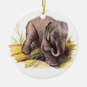 Vintage Baby Elephant Ceramic Tree Decoration