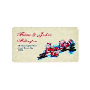 Vintage Baby Elves with Sled and Christmas Tree Label