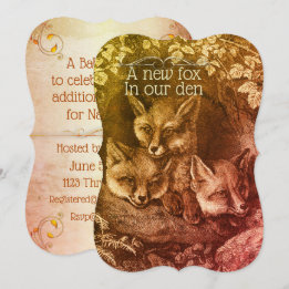 Vintage baby fox woodland baby shower invitation