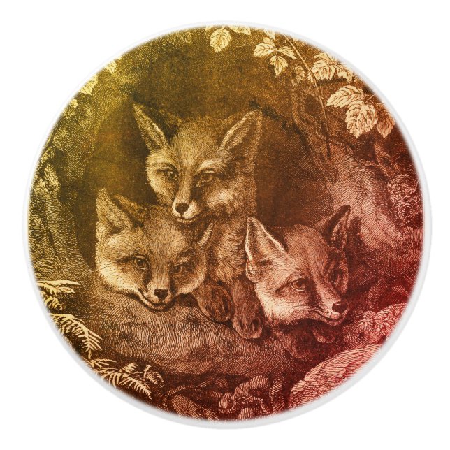 Vintage baby fox woodland ceramic knob (Front)