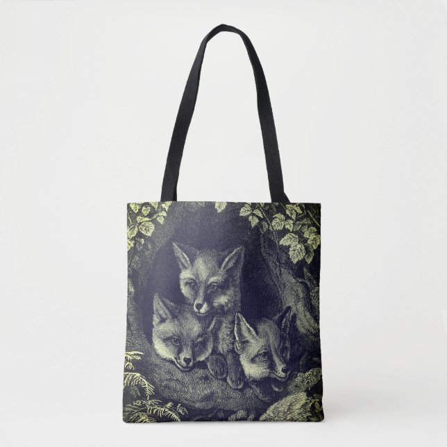 Vintage baby fox woodland tote bag (Front)