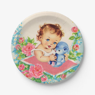 Vintage Baby Girl and Roses Baby Shower Cake Plate