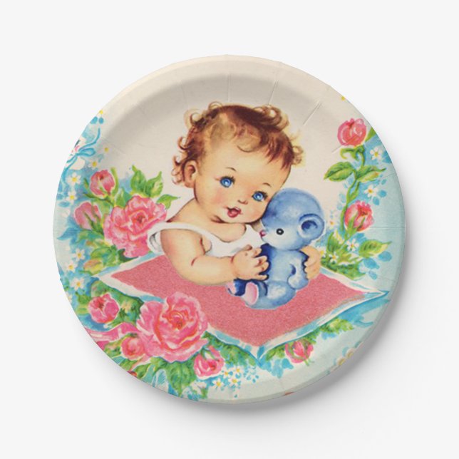 Vintage Baby Girl, baby shower Cake Paper Plates (Front)