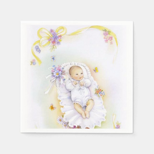 Vintage Baby girl Baptism Christening napkin (Front)