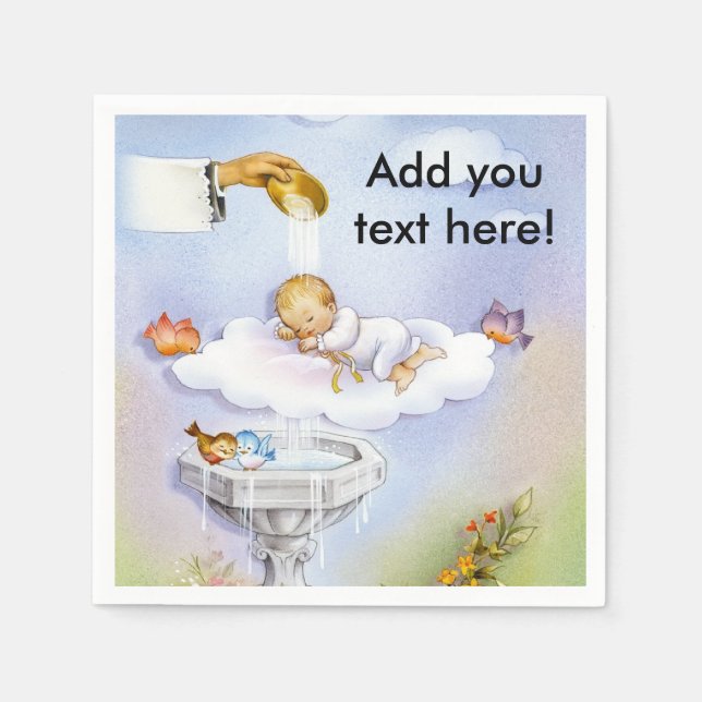 Vintage Baby girl Baptism Christening napkin (Front)