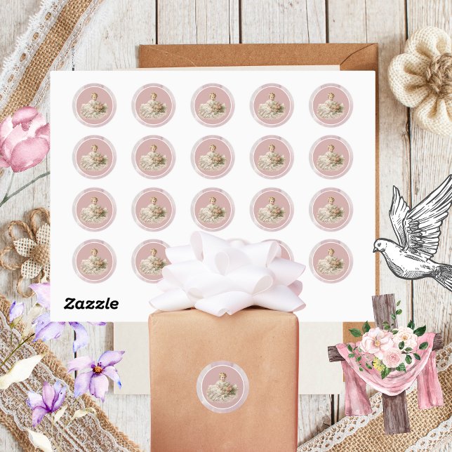 Vintage Baby Girl Baptism  Classic Round Sticker (Creator Uploaded)