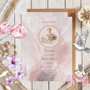Vintage Baby Girl Baptism Invitation