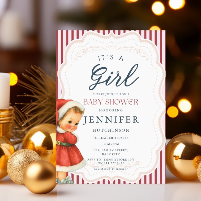 Vintage Baby Girl Christmas Baby Shower Invitation (Vintage Baby Girl Christmas Baby Shower Invitation)