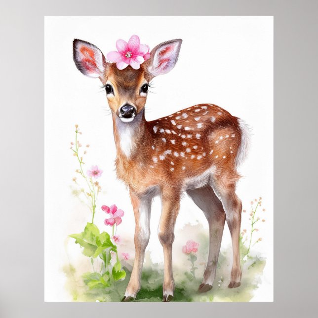 Vintage Baby Girl Deer 1 Poster (Front)