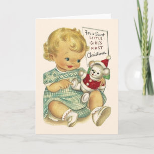 Vintage Baby Girl First Christmas Card