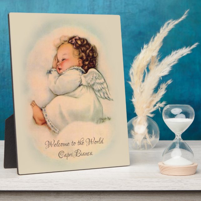 Vintage Baby Girl Sleeping Angel on Cloud Plaque (Side)