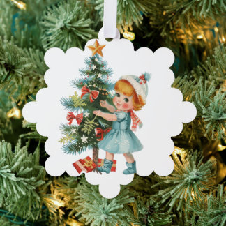 Vintage baby girl tree decoration card