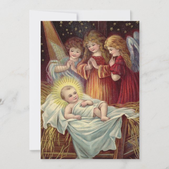 Vintage Baby Jesus in Manger Christmas Card  (Front)