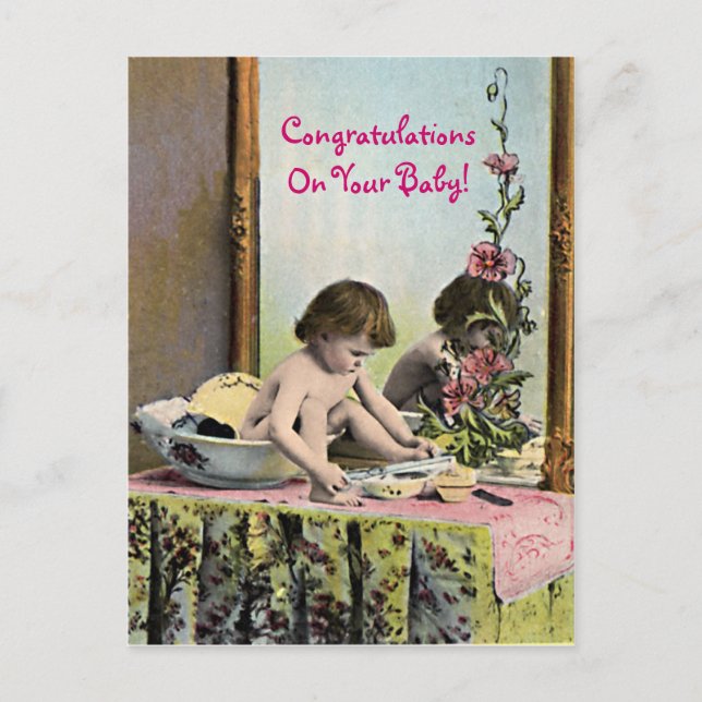 Vintage Baby On A Dressing Table Postcard (Front)