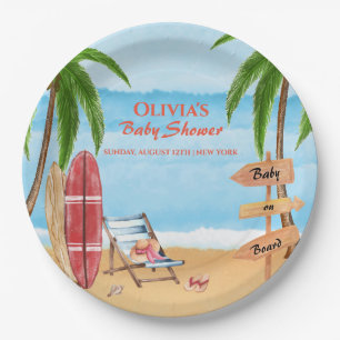 Vintage Baby On Board Surfing Baby Shower Paper Plate
