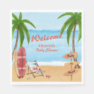 Vintage Baby On Board Surfing Baby Shower Welcome Napkin