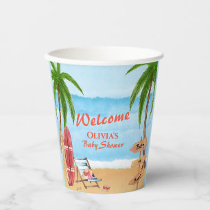 Vintage Baby On Board Surfing Baby Shower Welcome Paper Cups