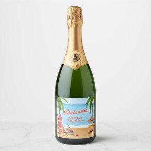 Vintage Baby On Board Surfing Baby Shower Welcome Sparkling Wine Label