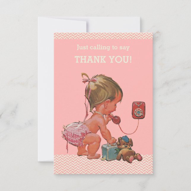 Vintage Baby on Phone Baby Shower Thank You (Front)