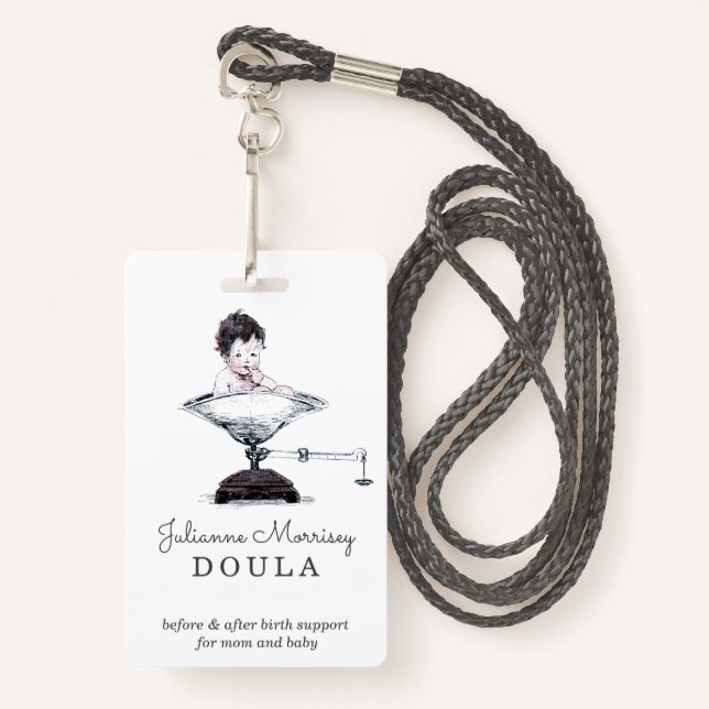 Vintage Baby On Scale Doula Badge ID Badge (Front with Lanyard)