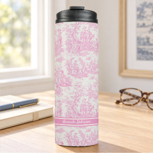 Vintage Baby Pink Toile de Jouy French Floral Thermal Tumbler