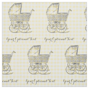 Vintage Baby Pram on yellow gingham Fabric