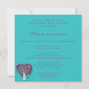 Vintage Baby Shower, Aqua Love Hearts Tree Invitation