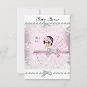 Vintage Baby Shower Cute Girl Pretty Pink Invitation