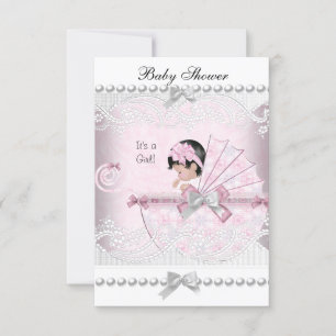 Vintage Baby Shower Cute Girl Pretty Pink Invitation