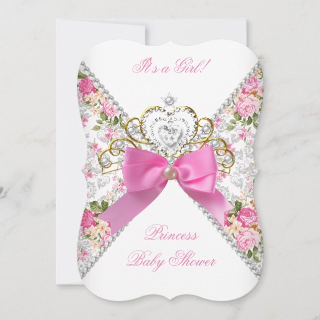 Vintage Baby Shower Girl White Pink Roses Invitation (Front)