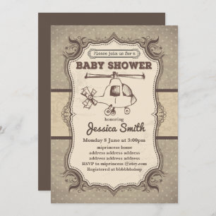 Vintage BABY SHOWER invitation - Helicopters