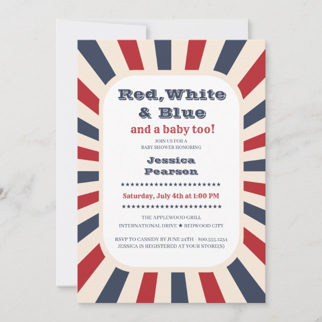 Vintage Baby Shower Red White and Blue Invitation (Front)