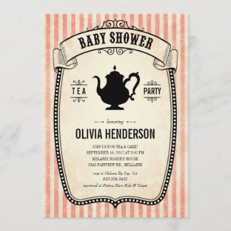 Vintage Baby Shower Tea Party Invitations