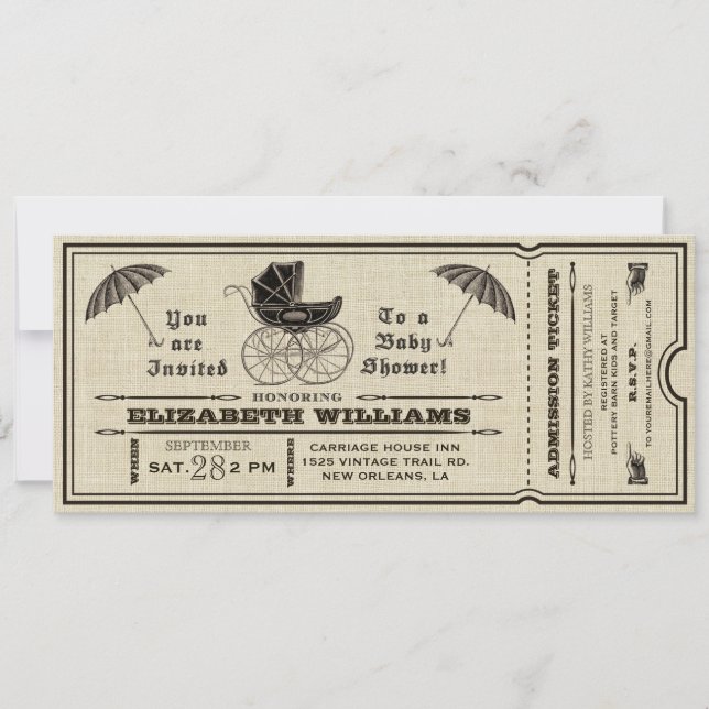 Vintage Baby Shower Ticket Invitation III (Front)
