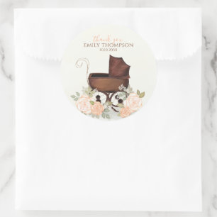 Vintage Baby Shower Watercolor Carriage Thank You Classic Round Sticker