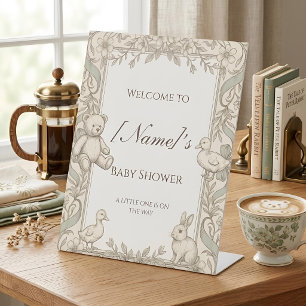 Vintage Baby Shower Welcome Sign, Pedestal Sign